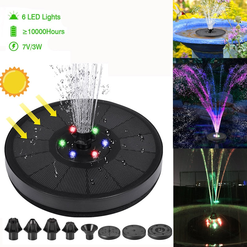 7V/3W Solar Water Fountain Pump Colorful LED Lights