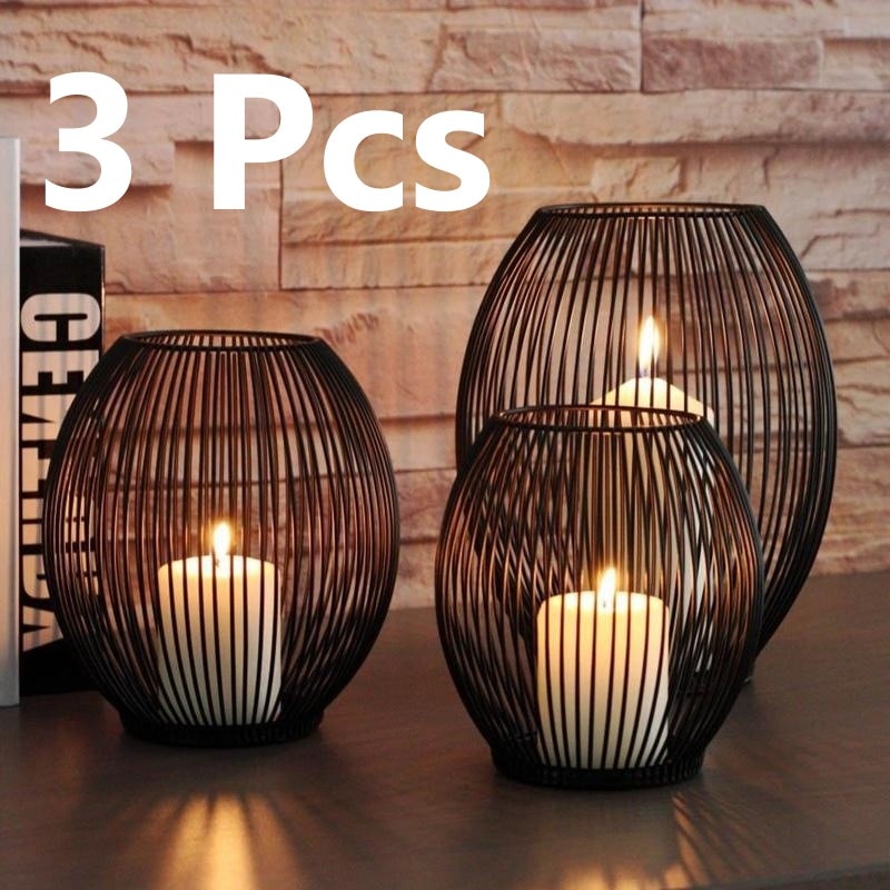 3pcs / set Hollow Iron Candlestick Holder Lighting Lights for Home Decor Without Candles