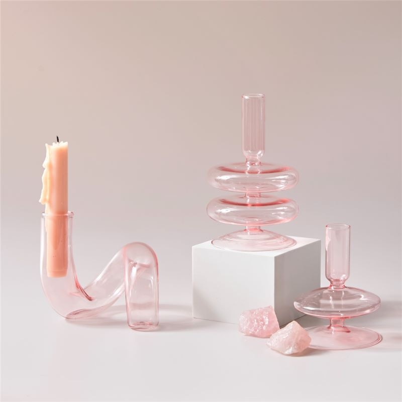 Pink Glass Candle Holder Candle Holder Wedding Table Holder