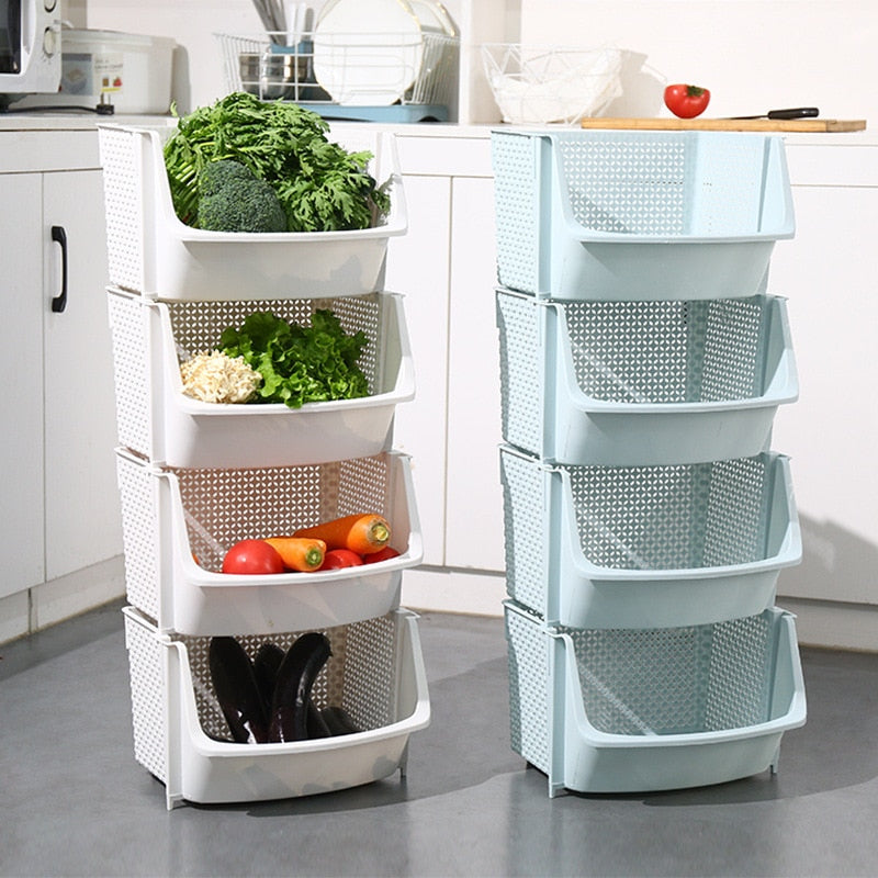 Multilayer plastic home kitchen storage baskets from vegetable and fruit shelves