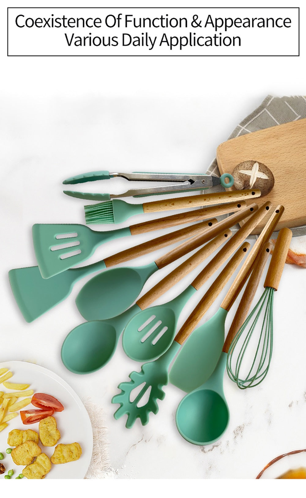 Dropship Silicone Kitchen Utensils Set, 12 PCS Wooden Handles