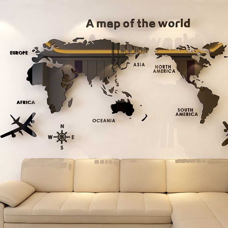 World Map Acrylic 3D Solid Crystal Bedroom Wall