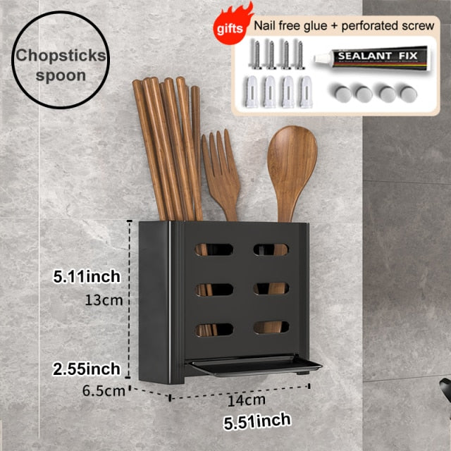 Kitchen Organizer Shelf Set Wall-mounted Seasoning Holder Punch