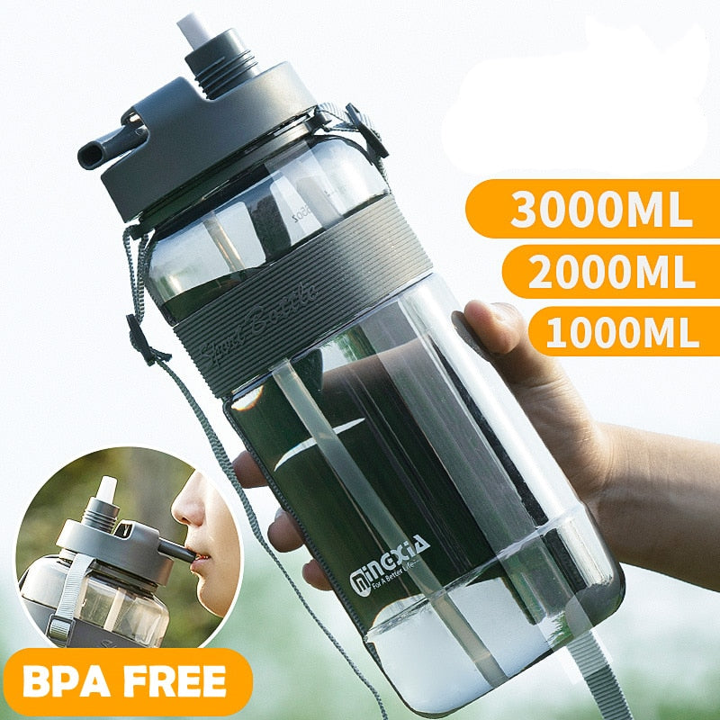 New sports drinking water bottle with straw 2000 ml 1 liter plastic drinking water bottle