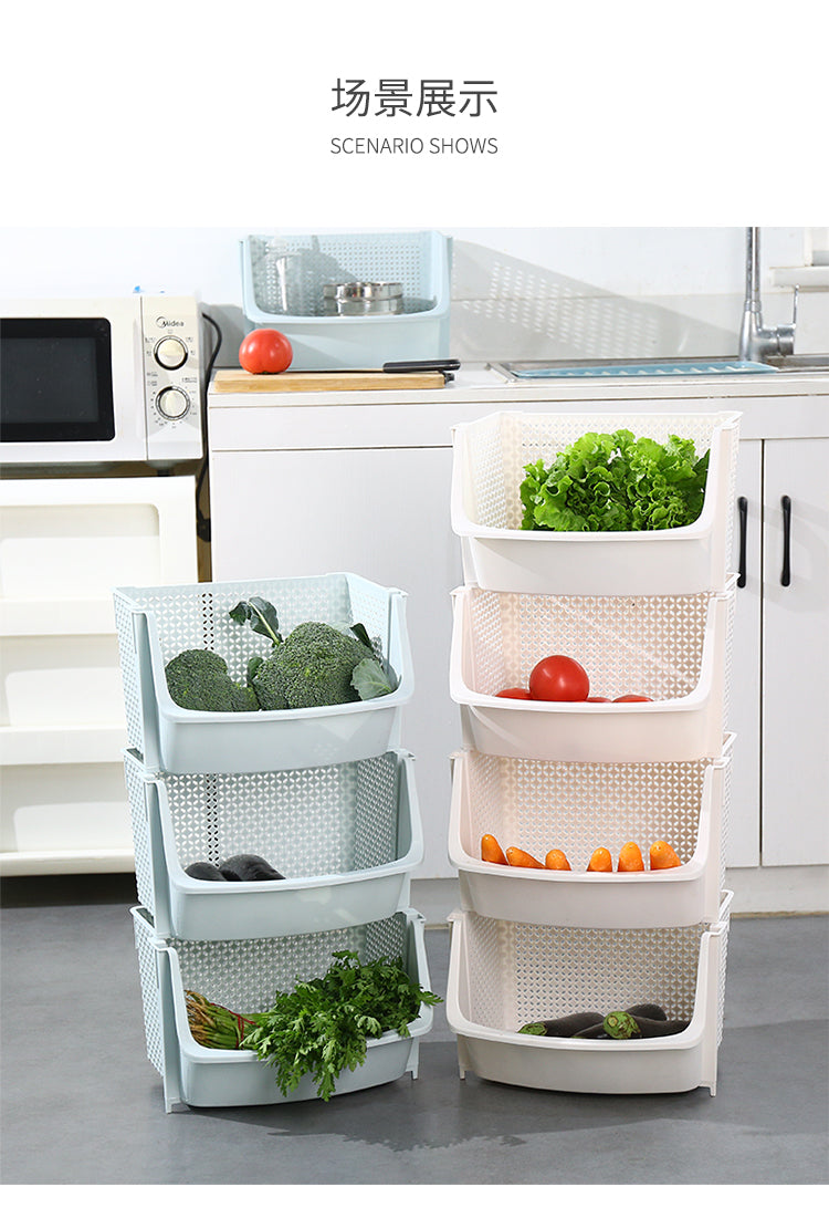 Multilayer plastic home kitchen storage baskets from vegetable and fruit shelves